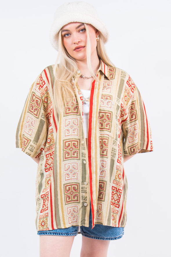 Vintage 90's Beige Abstract Print Shirt