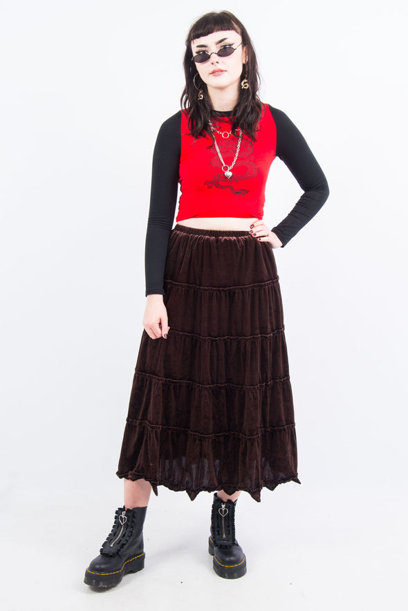 Vintage Y2K Velvet Tiered Prairie Skirt