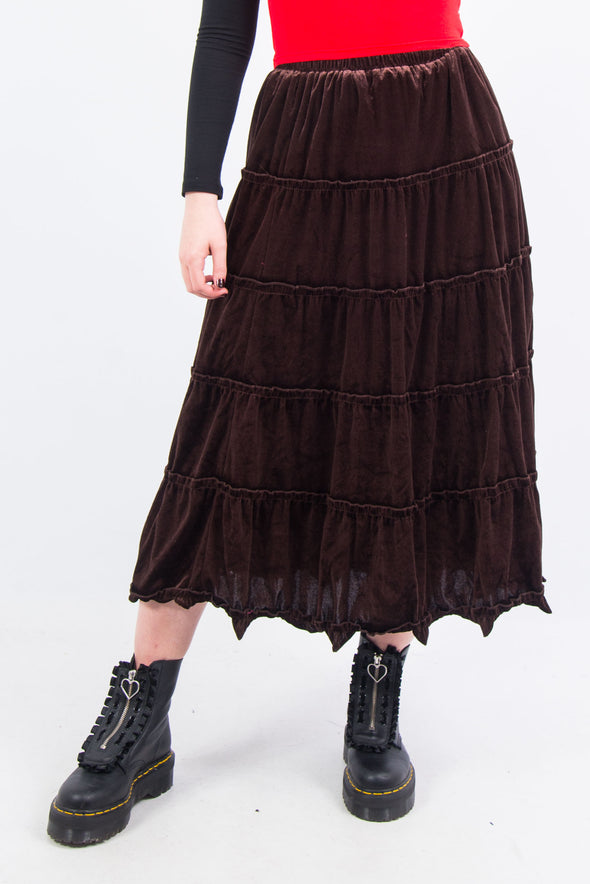 Vintage Y2K Velvet Tiered Prairie Skirt