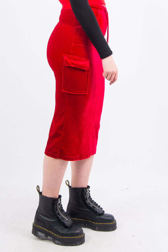 Vintage 90's Red Velvet Midi Skirt