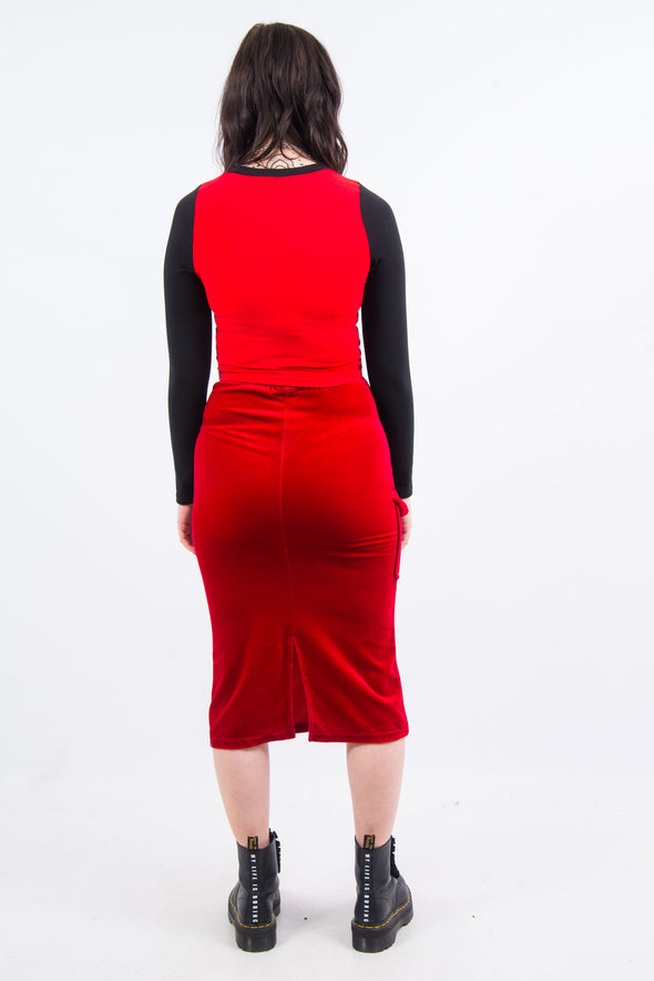 Vintage 90's Red Velvet Midi Skirt