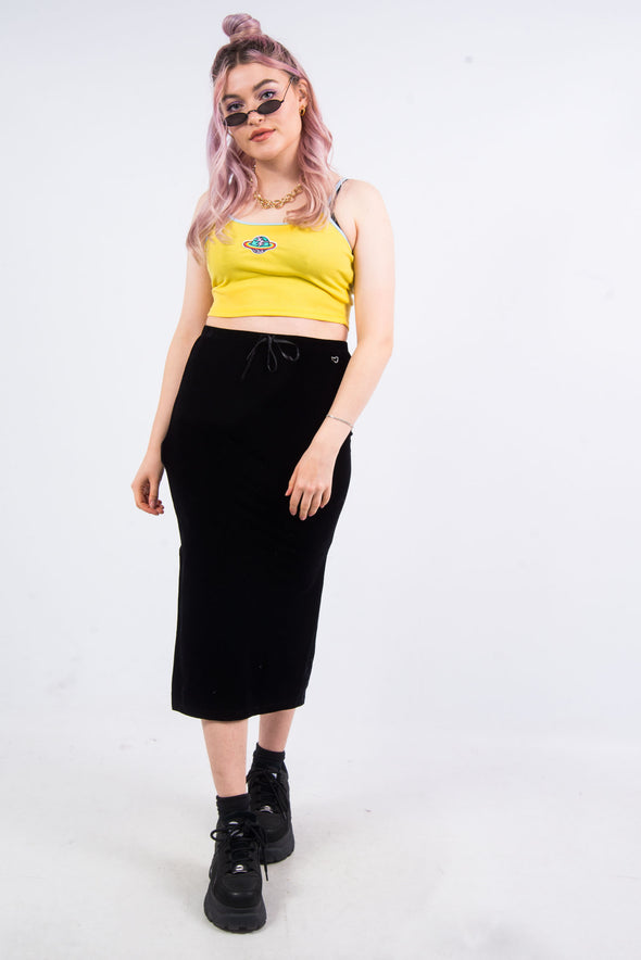 90's Black Velvet Midi Skirt