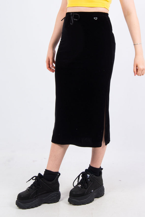 90's Black Velvet Midi Skirt