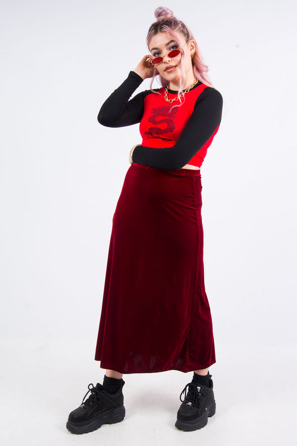 Vintage 90's Red Velvet Maxi Skirt