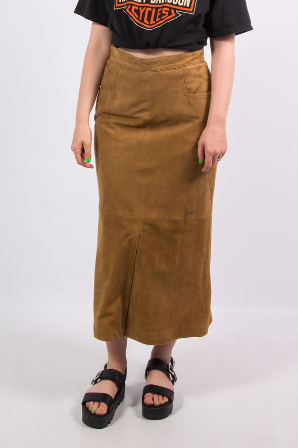 Vintage 90's Brown Suede Western Midi Skirt