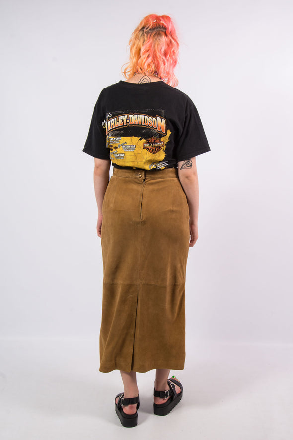 Vintage 90's Brown Suede Western Midi Skirt