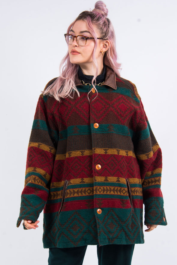 Vintage 90's Eddie Bauer Patterned Wool Coat