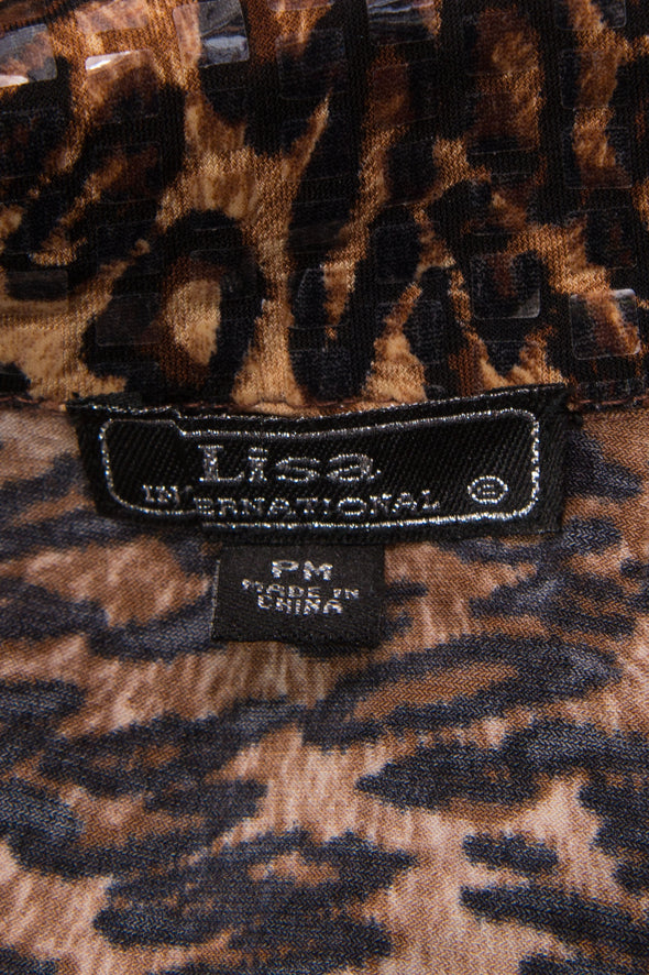 90's Vintage Leopard Print Zip Top