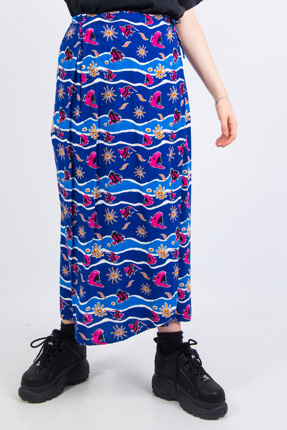 Vintage 90's Aquatic Print Wrap Skirt