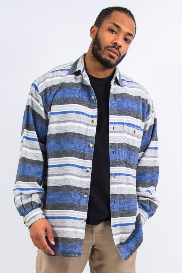 Blue Striped Pattern Flannel Shirt