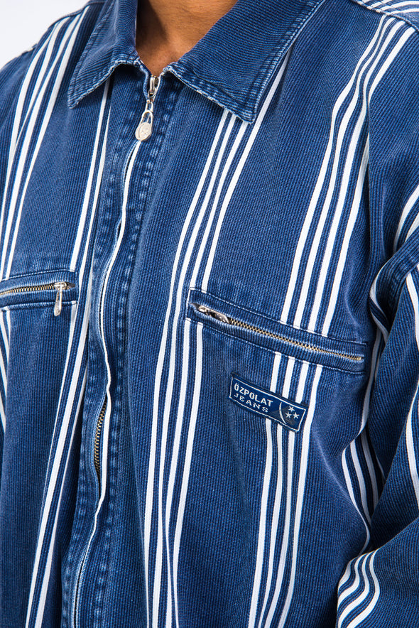 90's Zip Fasten Striped Over Shirt
