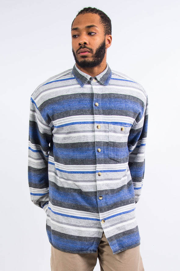 Blue Striped Pattern Flannel Shirt