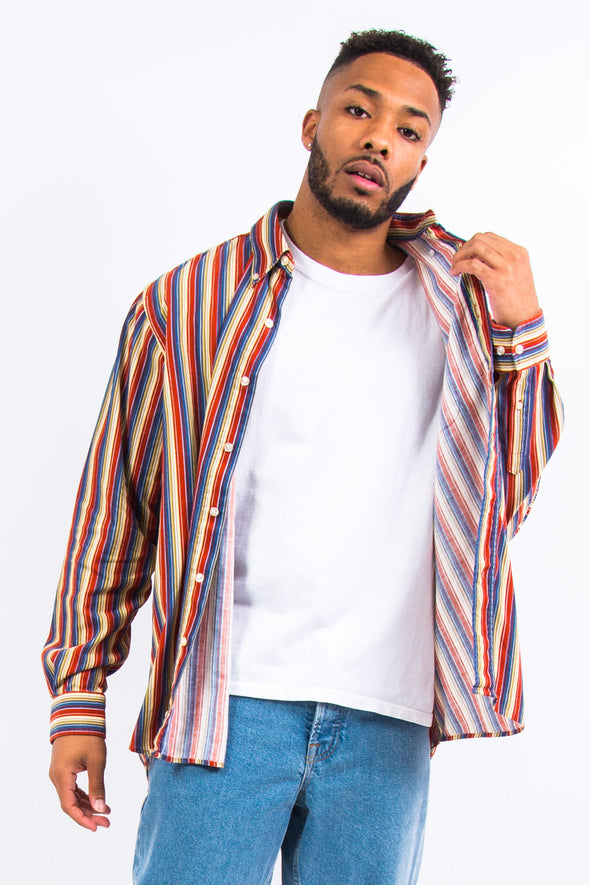 90's Striped Pattern Cord Shirt