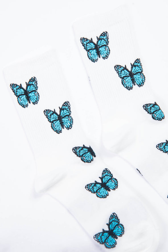 White & Blue Butterfly Socks