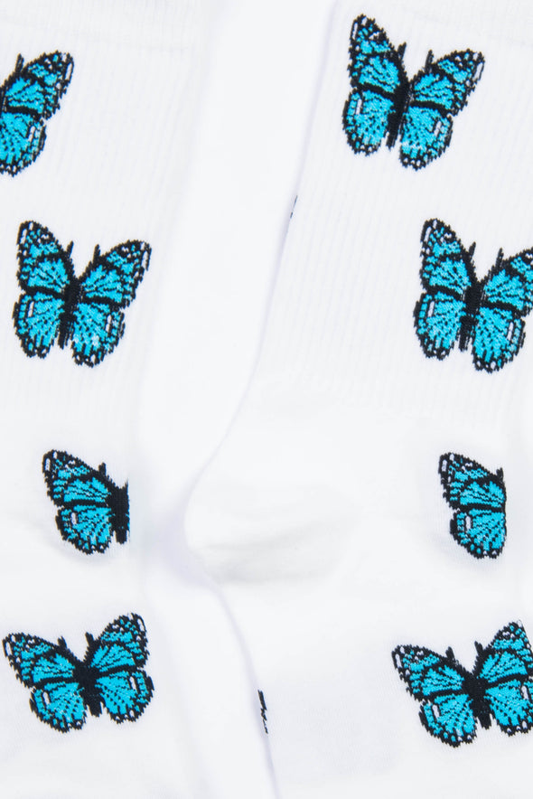 White & Blue Butterfly Socks