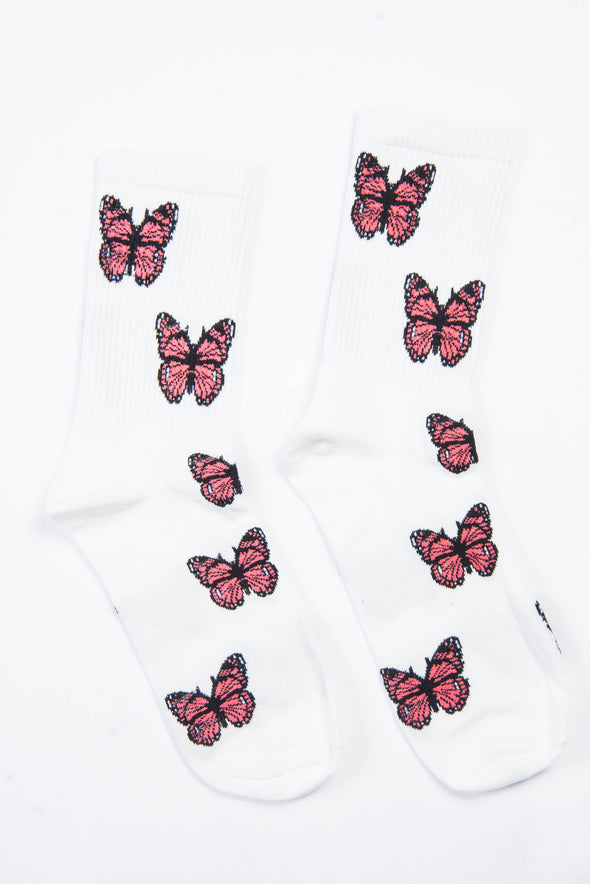 White & Pink Butterfly Socks