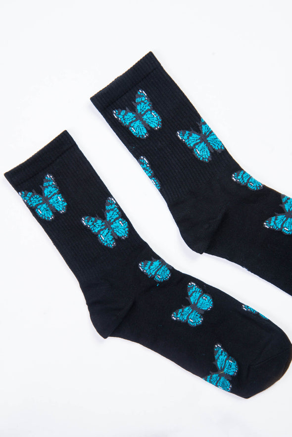Black & Blue Butterfly Socks