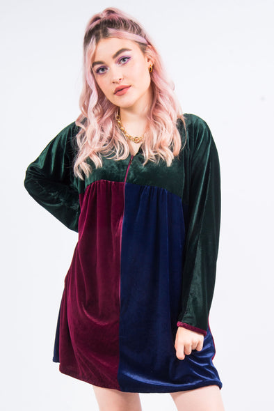 Vintage 90's Colour Block Velvet Mini Dress