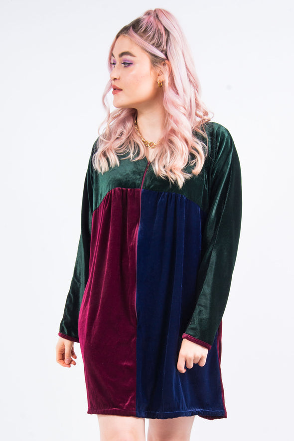 Vintage 90's Colour Block Velvet Mini Dress