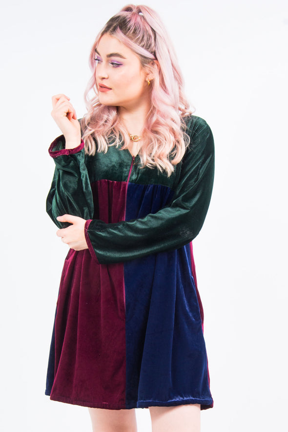 Vintage 90's Colour Block Velvet Mini Dress