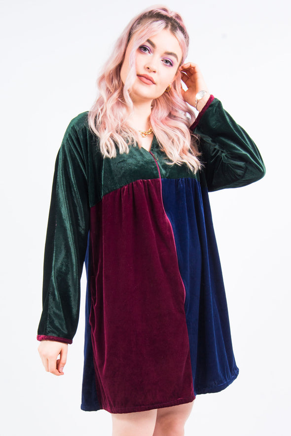 Vintage 90's Colour Block Velvet Mini Dress