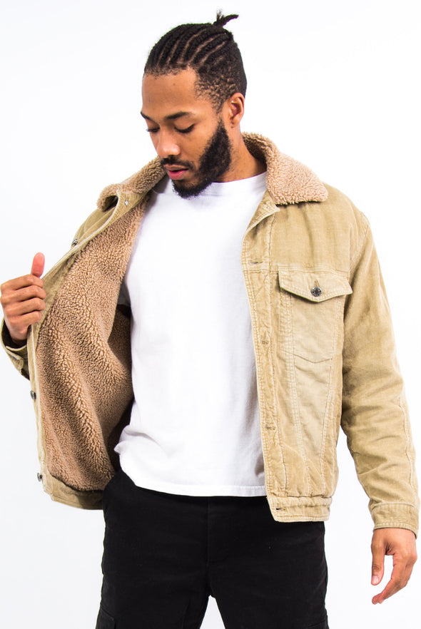 Beige Shearling Lined Cord Jacket