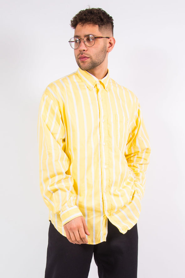 90s Yellow And White Striped Shirt