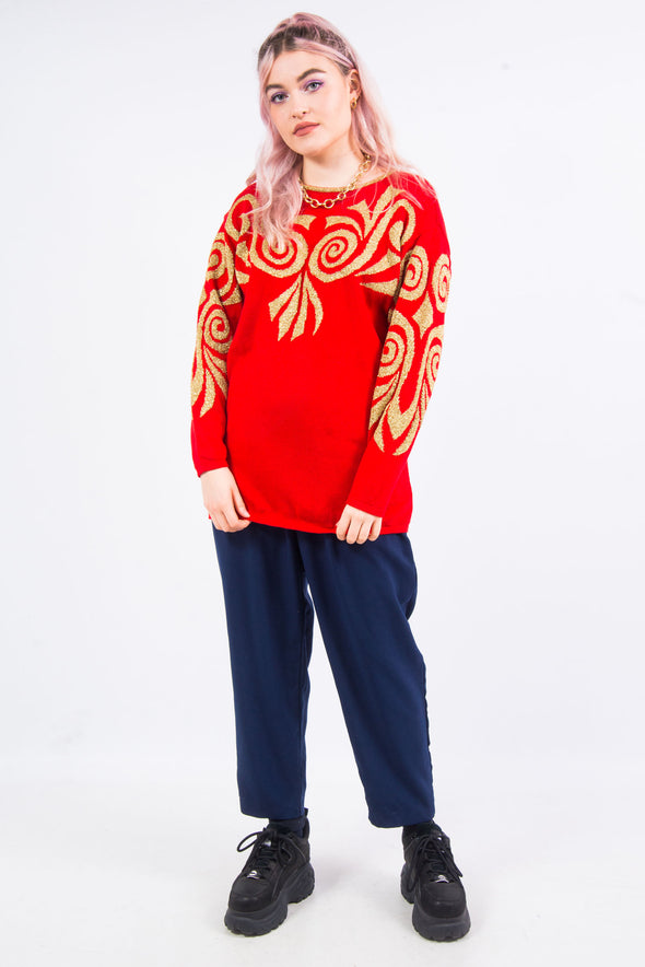 Vintage 90's Gold and Red Knit Jumper