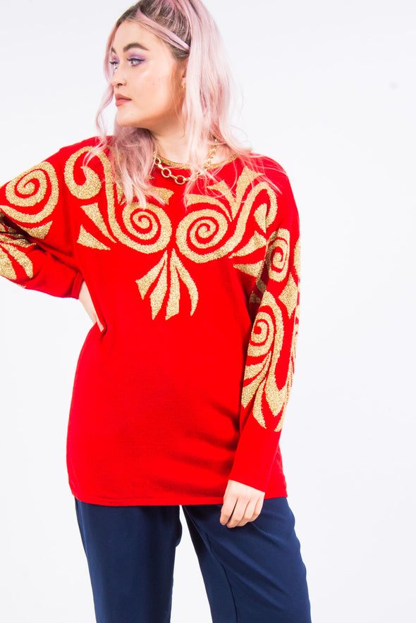 Vintage 90's Gold and Red Knit Jumper