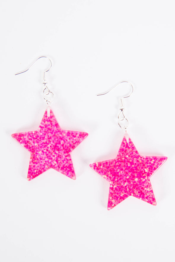Pink Glitter Star Earrings