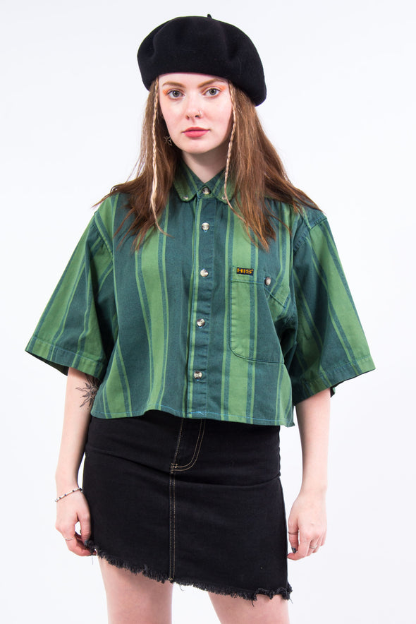 Vintage 90's Green Stripe Cropped Shirt