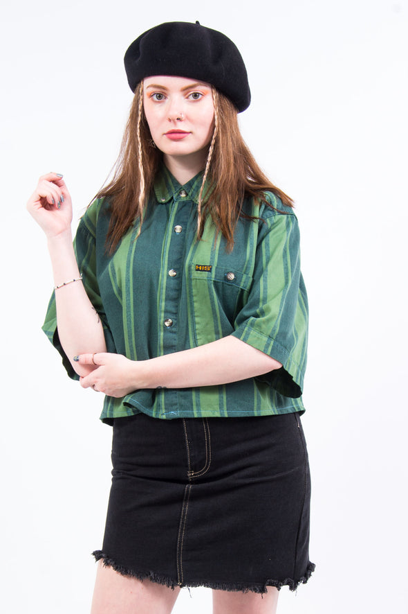 Vintage 90's Green Stripe Cropped Shirt