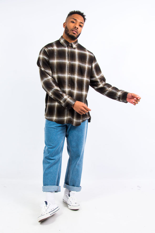 Brown Check Pattern Flannel Shirt