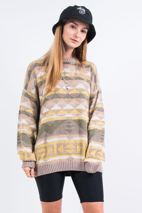 Vintage 90's Geometric Grandad Knit Jumper