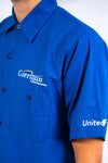 Vintage blue short sleeve Red Kap work shirt with Corringan Moving Sytems embroidered logo