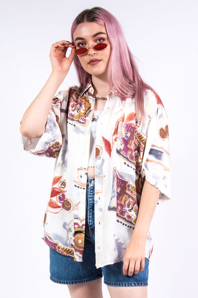 Vintage 90's Abstract Cat Print Shirt