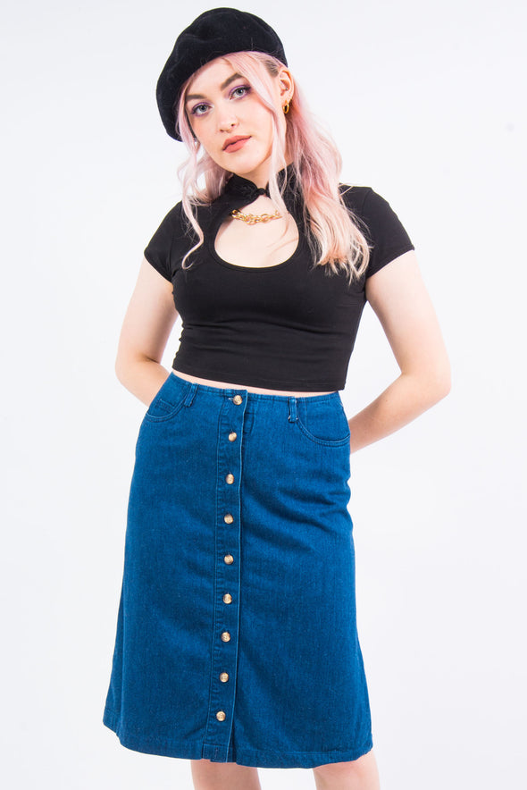 Vintage 90's Button Front Denim Midi Skirt
