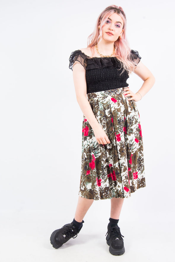 Vintage 80's Floral Midi Skirt