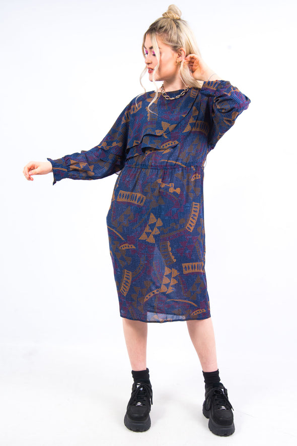 Vintage 80's Frill Shoulder Midi Dress