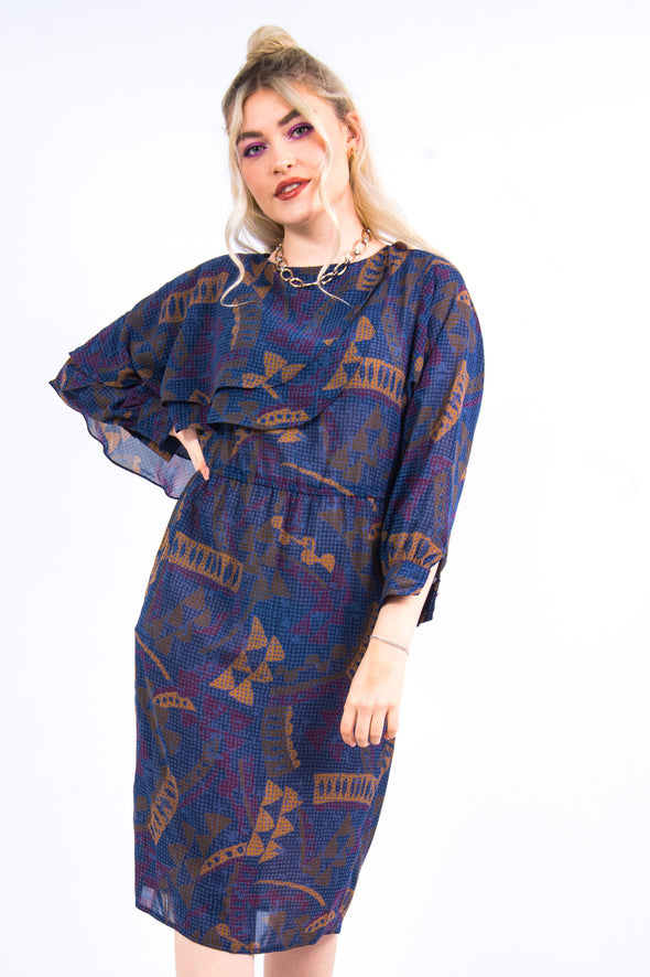 Vintage 80's Frill Shoulder Midi Dress
