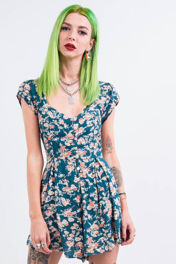 Green Floral Patterned Playsuit