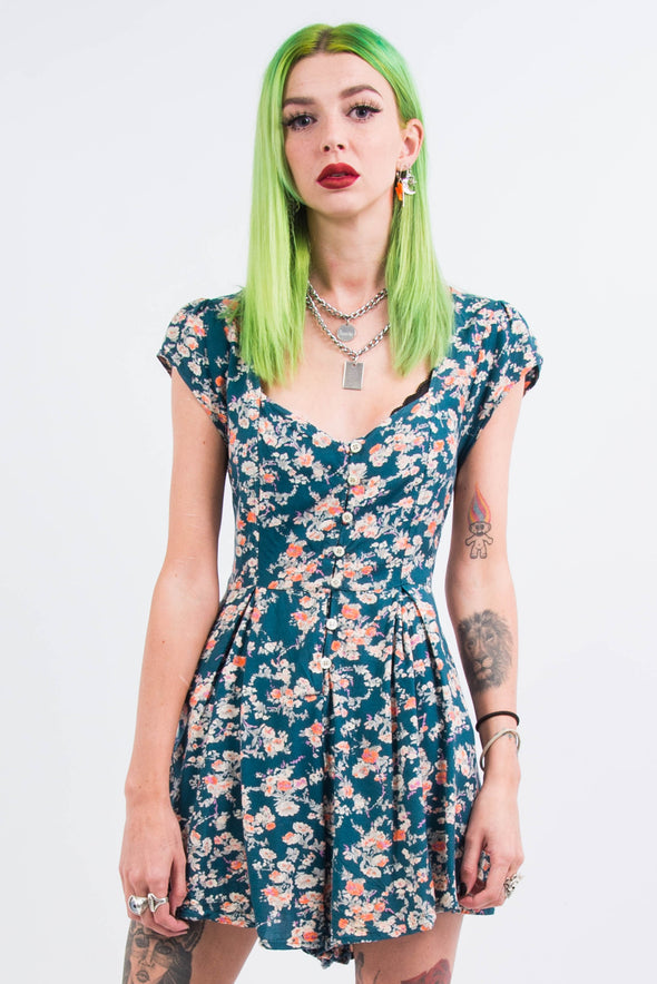 Green Floral Patterned Playsuit