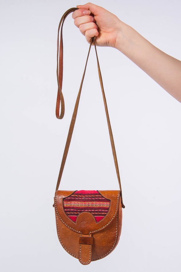 Vintage Aztec Trim Leather Saddle Bag